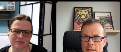 A woman and a man in a web meeting.